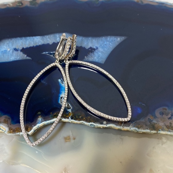 Sterling Silver CZ long drop earrings. NWT unique - Picture 3 of 7